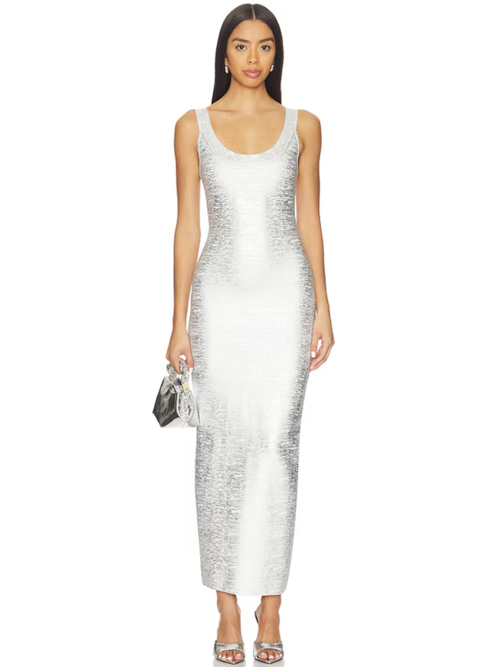 Superdown Perry Bandage Maxi Dress in Silver Metallic Size S